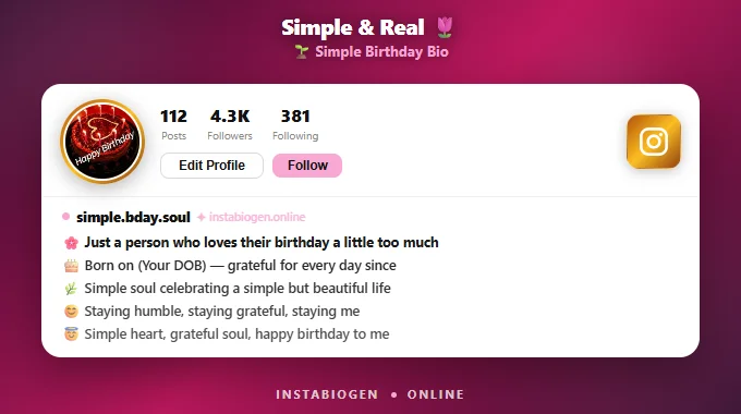 Simple Birthday Bio For Instagram
